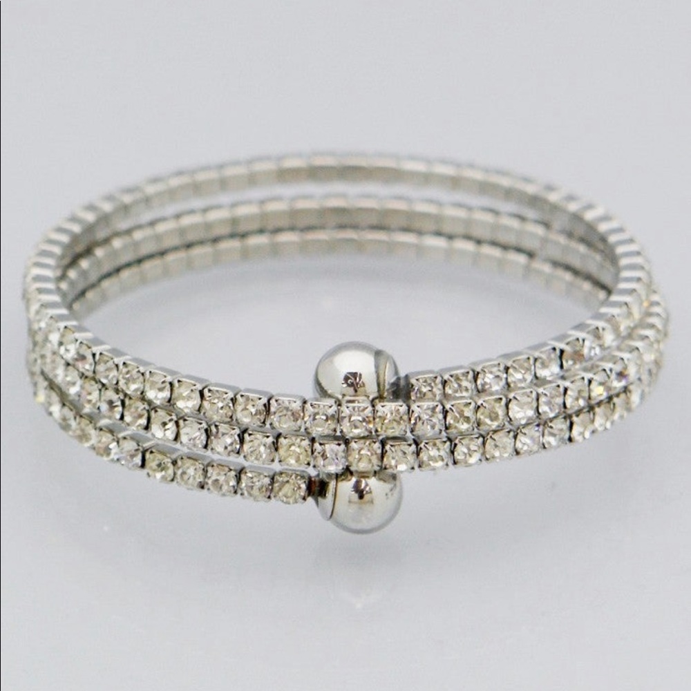 Crystal Stacked Silver Pearl Accent Bracelet